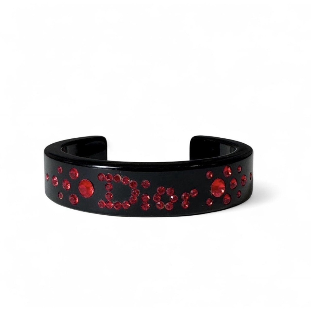 Christian Dior Black Lucite Cuff Bracelet John Galliano Red Swarovski Crystals